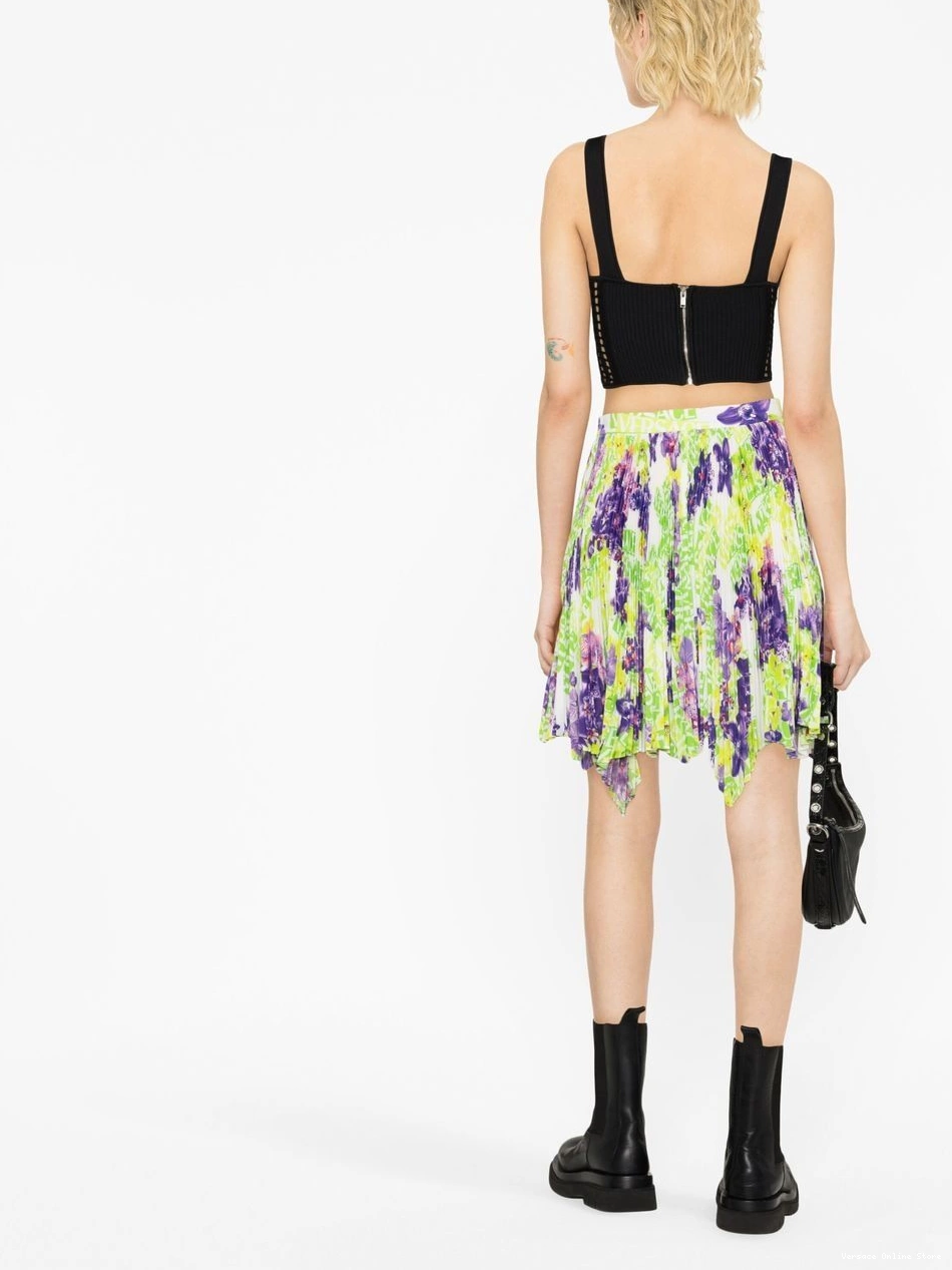 Affordable Logo pleated Orchid-print asymmetric Women Versace skirt 0710